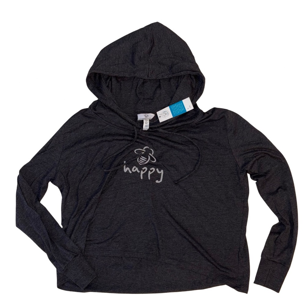 Bee Attitudes Women’s S Crop Hoodie Bee Happy Charcoal Gray New Thistle Farms